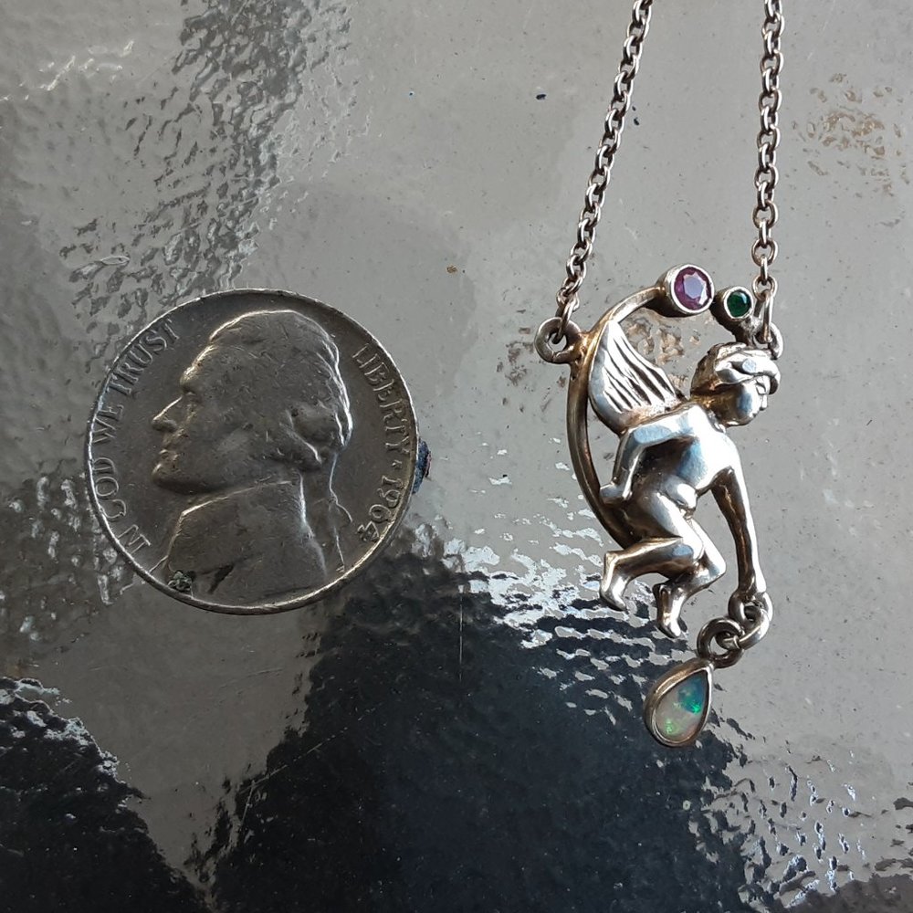 Vintage Art Nouveau Cherub 925 necklace - Picture 5 of 5